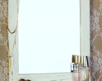 Cream Shabby Chic Wooden Mirror, Vintage mirror, wall mirror