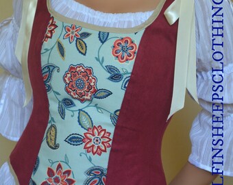 Corset Bodice Steel Boned Renaissance Red Floral
