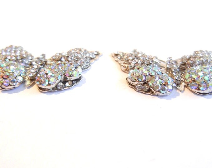 Pair of Silver-tone Clear and Aurora Borealis Rhinestone Encrusted Butterfly Charms