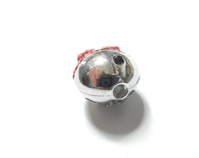 Small Red Fish Bead Red Rhinestones Silver-tone