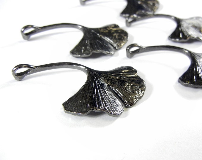 Set of Hematite or Black Silver-tone Gingko Leaf Charms