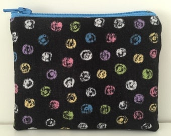 Chalk Dots Coin Purse - Polka Dotted Cotton Change Purse - Small Zipper Pouch - Blue