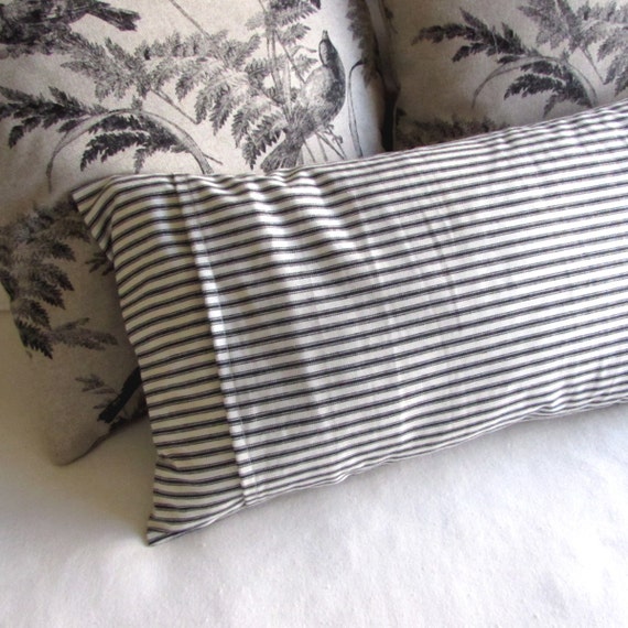 FRENCH TICKING black white decorative bolster pillow 12x24