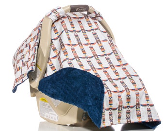 Boys Personalized carseat canopy Navy chevron