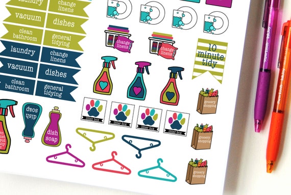 PRINTABLE Spring Cleaning Planner Sticker Set by craftcakedesigns