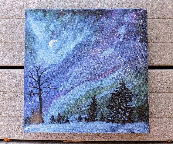 Magical Night Sky Painting II northern lights aurora