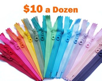 YKK Vislon Zipper for 12 zippers 4 to 8 Inch - closed-end zippers (non-separating) - YKK Molded Plastic Teeth Zippers 3VST - Closed Bottom