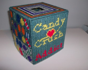 Game Tissue Box Cover, Needlepoint Candy Tissue Box Cover
