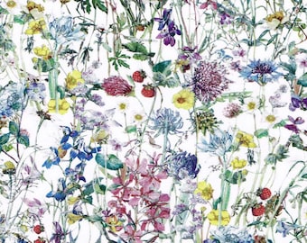 Liberty Tana Lawn Fabric Wild Flowers A Half Yard Flora Illustrations White Detail