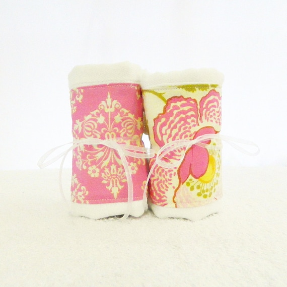 Girl Burp Cloths - Flowers Burp Cloth // Diaper Burp Cloths- set of 2 // Cotton Burp Cloths // Yellow Pink Burp Cloth // Baby Shower Gift