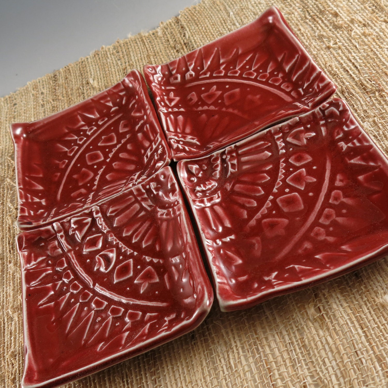 Soft Red Batik Stamp Decorative Plates by Botanic2Ceramic on Etsy
