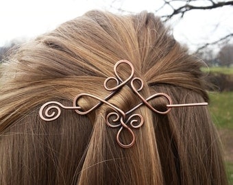 Celtic knot Celtic hair slide Rustic copper hair holder Metal hair pin Boho hair barrette Women hair accessories Womens gift Hair clip