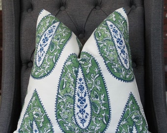 Green Paisley Pillow Cover, Throw Pillow, Decorative Pillow, Designer Pillow, Toss Pillow, Green Pillow, Home Welcome, Home Furnishing