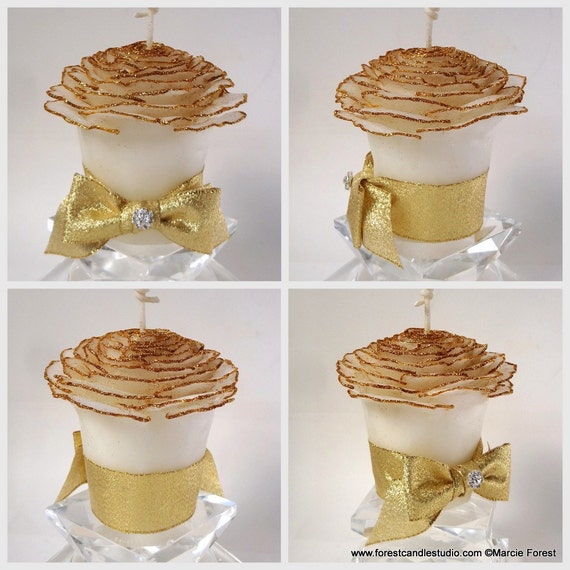Items similar to Fancy Candle, White & Gold Home Decor, Gold Glitter