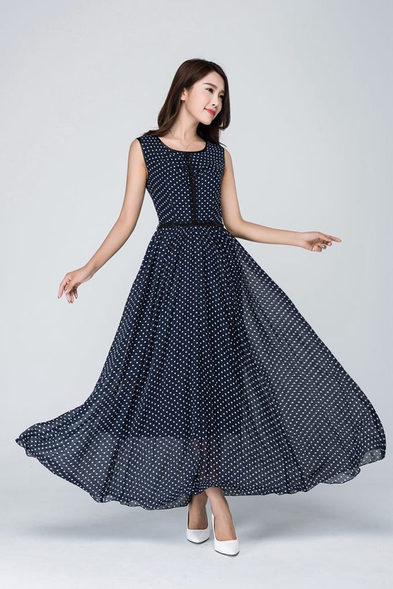 polka dot dress illusion prom dress blue white dress