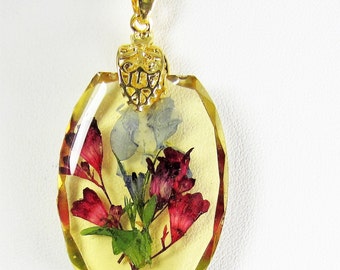 Coral Bells in a Bottle, Pressed Flower Jewelry, Real Flowers, Necklace, Resin (1933)