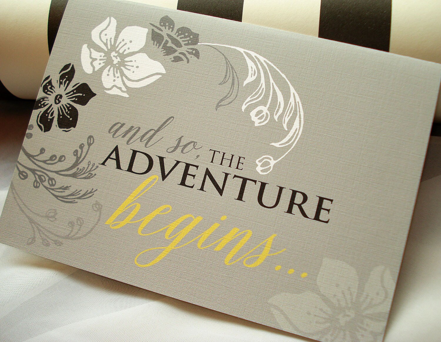 The Adventure Begins Vintage Floral Wedding Invitation