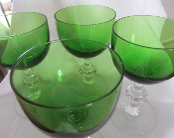 Set Vintage Aperitif, Cordial Emerald, Forest Green Stemware, Green Glass Barware, Dessert Mid Century, Dessert Glassware, Glassware Barware