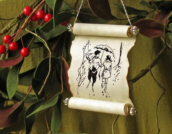 lucy and tumnus in narnia christmas scroll ornament lucy and tumnus in narnia christmas scroll ornament