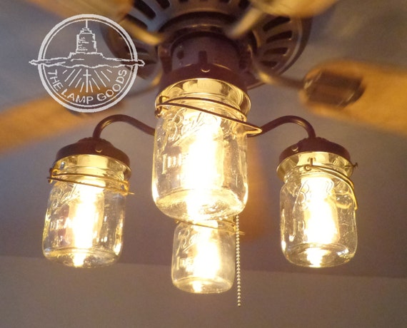 Mason Jar Ceiling Fan LIGHT KIT ONLY with Vintage Pints - Mason Jar Ceiling Fan LIGHT KIT ONLY with Vintage Pints - Farmhouse  Lighting Fixture Chandelier Pendant