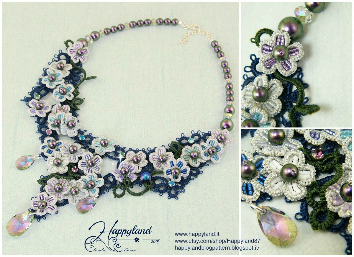 Hydrangea necklace needle tatting kit and pattern by Happyland87