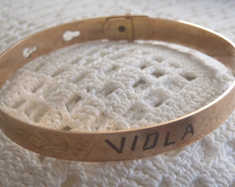 Vintage Bracelet Child's Adjustable Bangle Engraved Viola