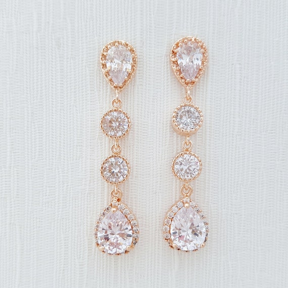 Rose Gold Earrings Wedding Jewelry Cubic Zirconia by poetryjewelry