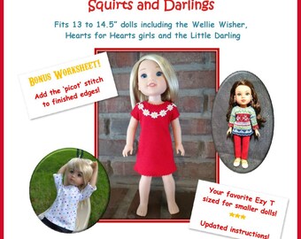 Ezy T Squirts and Darlings t-shirt pattern for 13 to 14.5" dolls such as the Wellie Wisher, H4H, Little Darling and Les Cheries