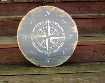 Nautical Compass Wall Art. Wood Nautical Compass Rose Sign. Handmade Nautical Decor. Coastal Decor. Beach Home Decor. Made To Order
