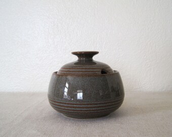 Denby Langley Greystone Sugar Bowl Ribbed Brown Blue Gray England