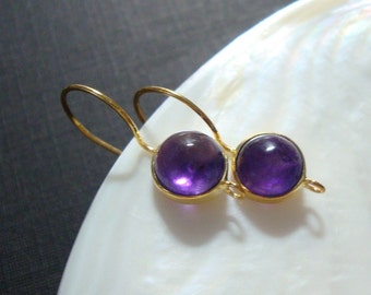 Gold Vermeil over 925 Sterling Silver Bezel Rim Genuine Purple Amethyst French Ear Wire closed Ring, 23x11mm, EW-0056,Feb birthstone