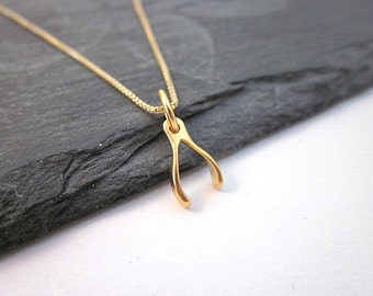 Make a Wish Necklace -- Tiny Gold Charm Necklace -- Gold Charm Layering Necklace -- Gold Wishbone Necklace -- Lucky Wishbone Necklace