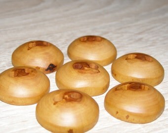 7 Handmade apple wood buttons, accessories (1,02" diameter x 0,39" thick)
