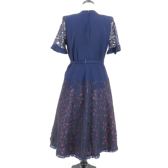 Vintage 40s Dress 1940s Lace Dress with Cutwork 40s Blue