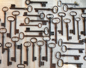 sale - large antique french skeleton keys - 3 old french victorian ornate gate keys - genuine iron keys (W-10c)