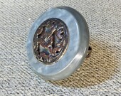 Vintage Bakelite Button Statement Ring - Vintage Button w/ Carved Metal Inset - Adjustable Vintage Button Ring - Black Friday Sale Vintage Bakelite Button Statement Ring - Vintage Button w/ Carved Metal Inset - Adjustable Vintage Button Ring - Black Friday Sale