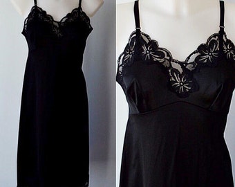 Vintage Full Slip, Vintage Black Slip, Black Slip, Full Slip, 1960s Slips, Vintage 1960s Slips, Black Full Slip, Lingerie