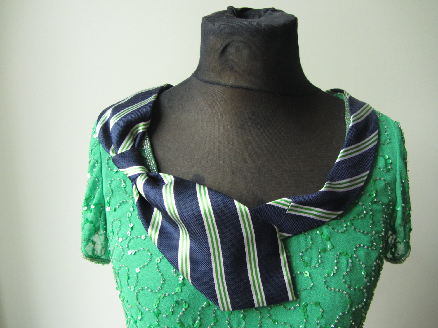 Green Sequin Top detailed with Repurposed Necktie Funky