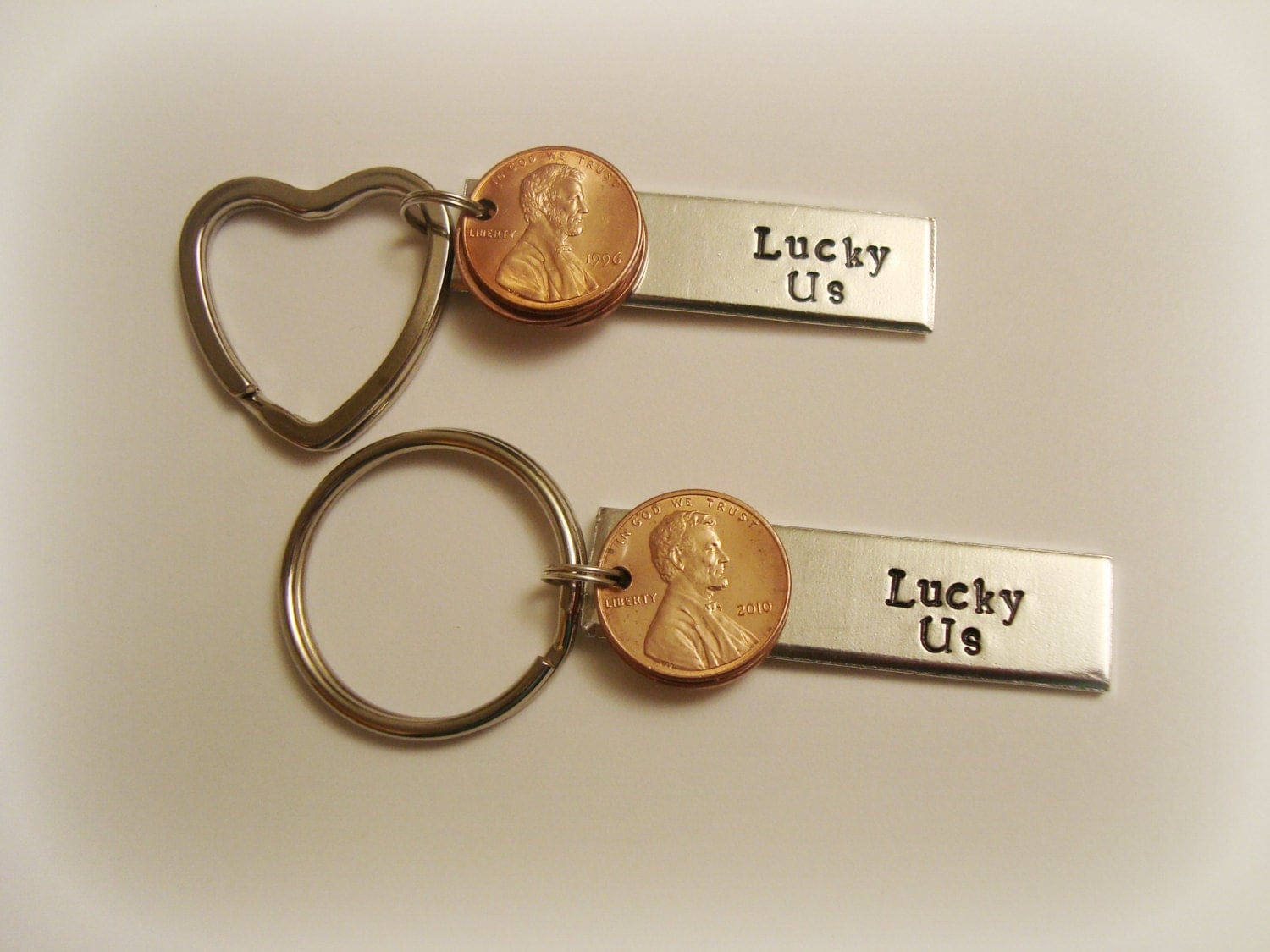 Personalized Penny Hand Stamped Key Chain with Lucky Penny/Pennies with Special Year