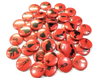 Cats, Red and Black, 1", 1.5", Button, Cat Decor, Cat Pin, Cat Flatback, Cat Pinback, Cat Badge, Cat Party Favor, Black Cat, Red Cat, Kitten