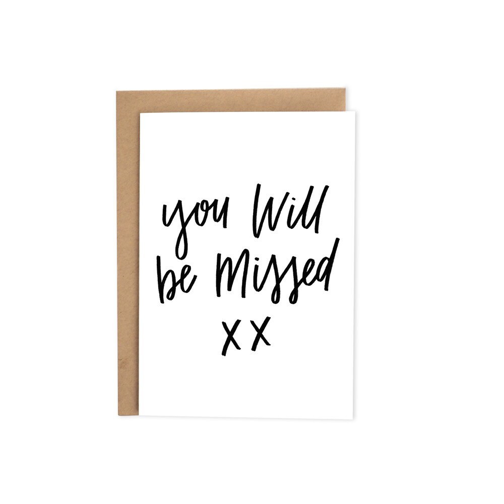 You Will Be Missed Hand Lettered Greeting Card by bambilina