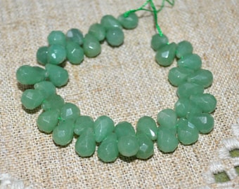 40pcs Green Aventurine Faceted Briolette 8x6mm Natural Gemstone Beads 8 Inches Strand