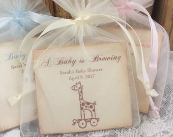 Giraffe Baby Shower Favors Tea Bag Favors Baby is Brewing Set of 10