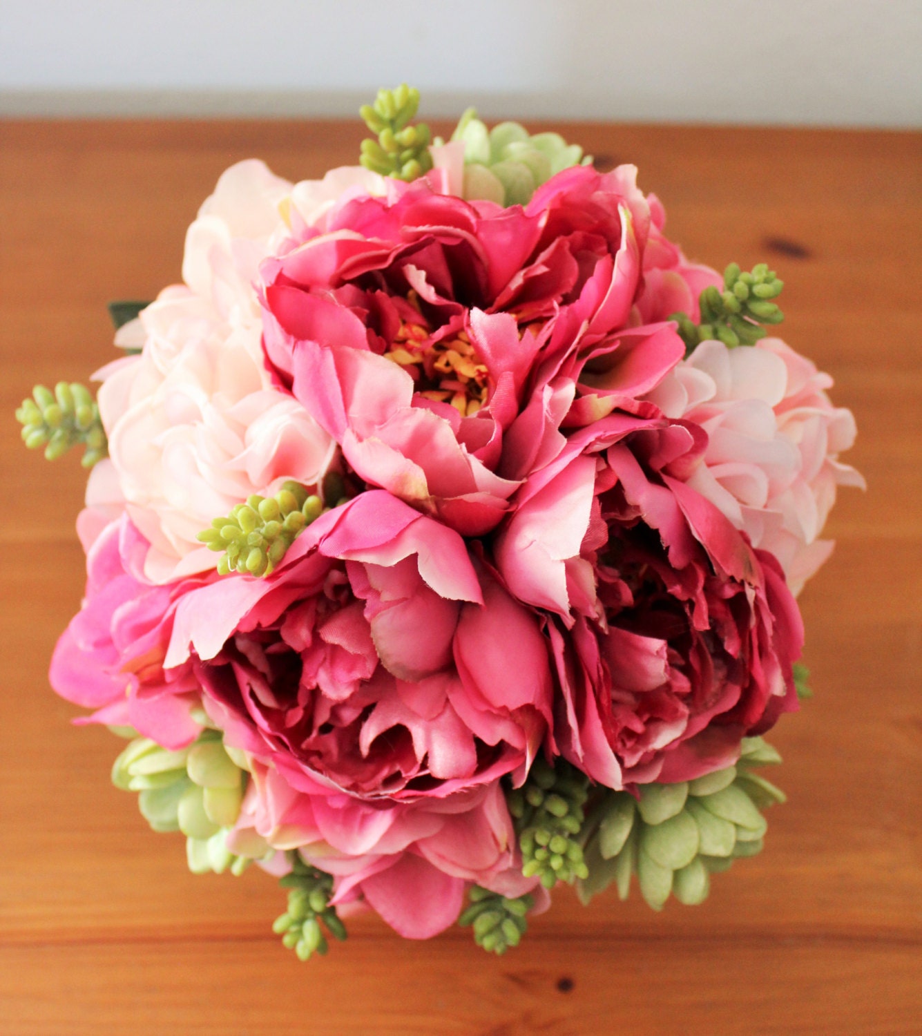 SALE Pink Silk Flower Bouquet with Artificial Succulent