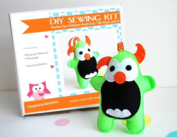 Monster Sewing Kit, Felt Kids' Crafts, Felt Sewing Kit in a Box, 8+ years old craft, No need sewing machine, READY TO SHIP A683 Il_570xn