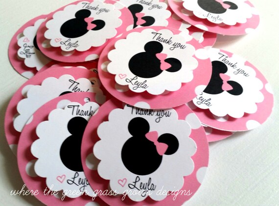 Minnie Mouse Thank you Tags Bubble Gum Pink