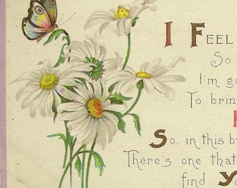 Vintage Friendship Postcard James E Pitts Stecher Litho Daisies and Butterflies 1921