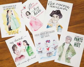 Hamiltines - Hamilton Valentine Postcards - Set of 6 Cards - Love - Anniversary - Valentine's Day - Engagement - Funny