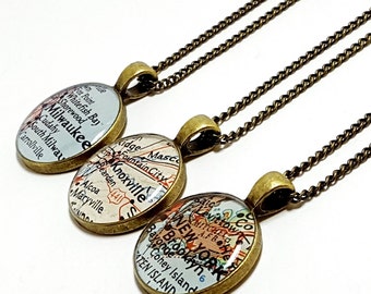 CUSTOM Vintage Map Necklace. You Select Location. Anywhere In The World. Map Pendant. Map Jewelry. Map Jewellery. Unique Map Gifts For Her.