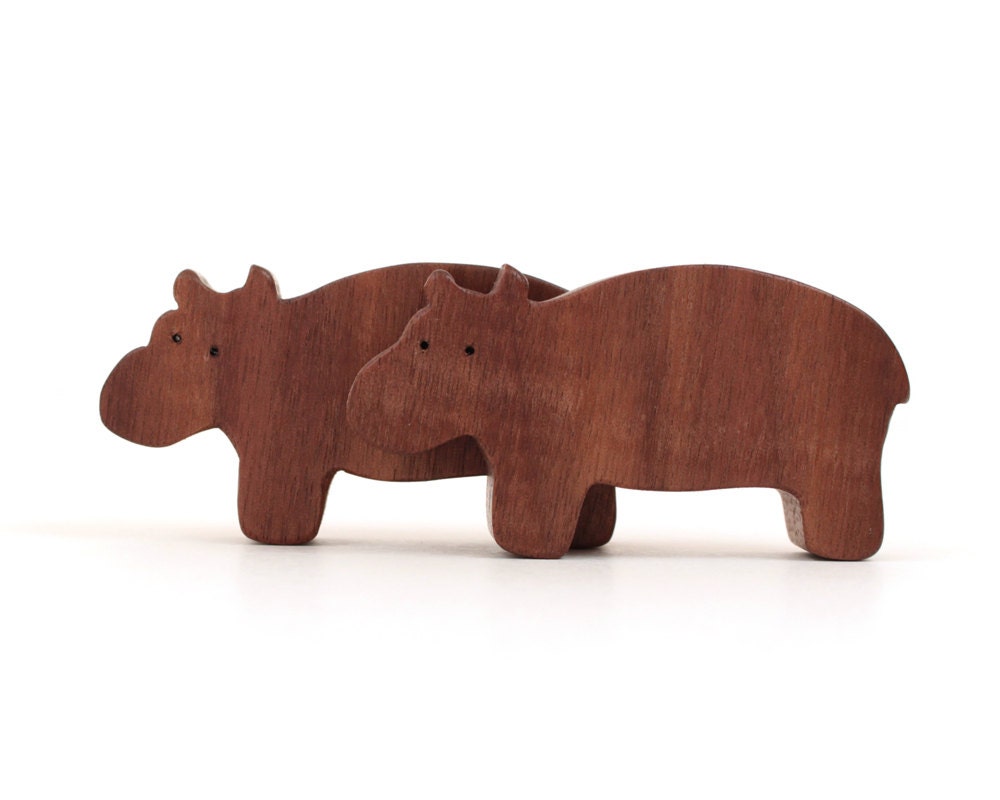 Wood Toy Animals Hippopotamus Miniature Hippo Wooden
